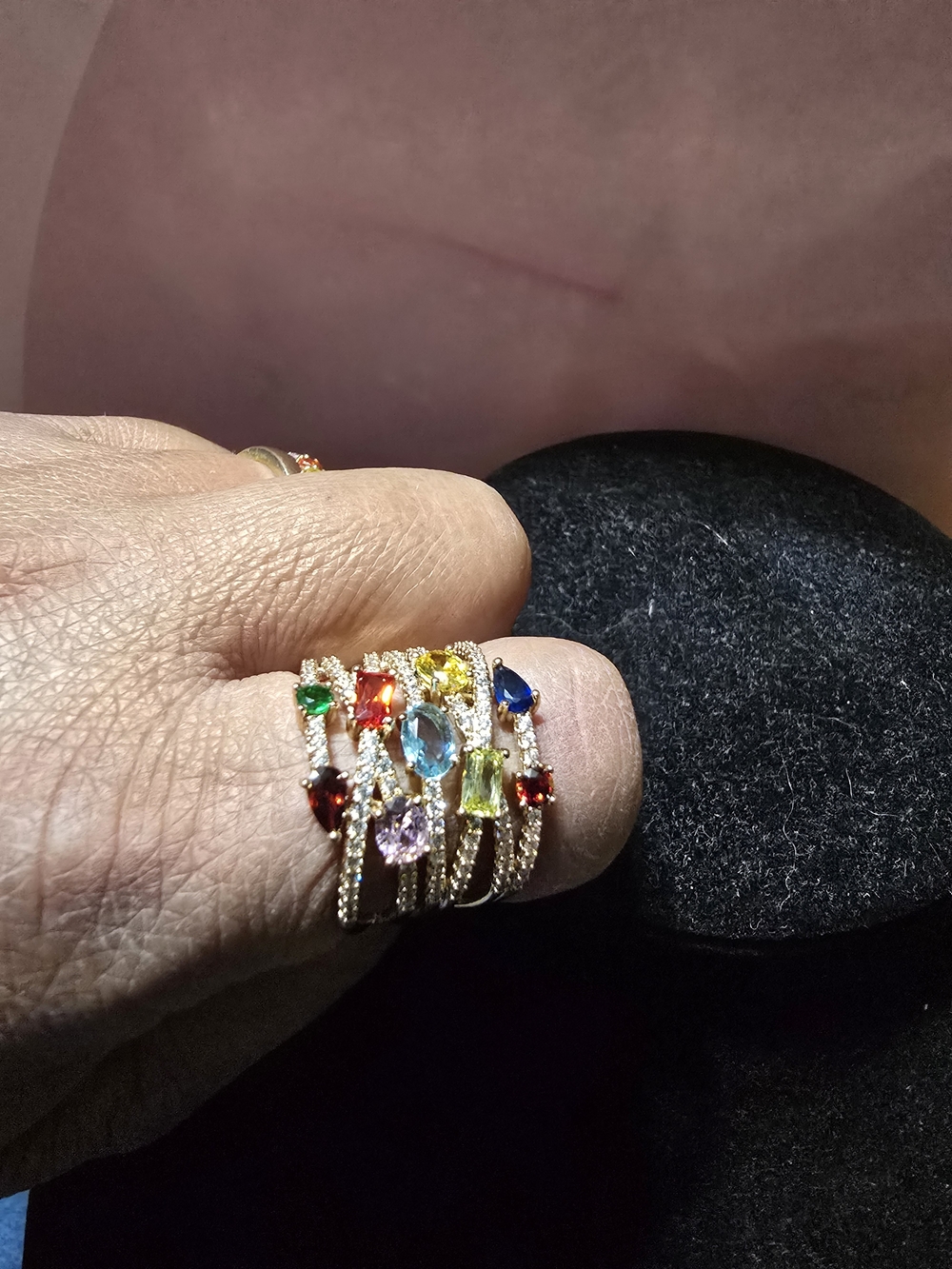 Gold Multi-Gemstone Stackable Rings - Colorful Stones